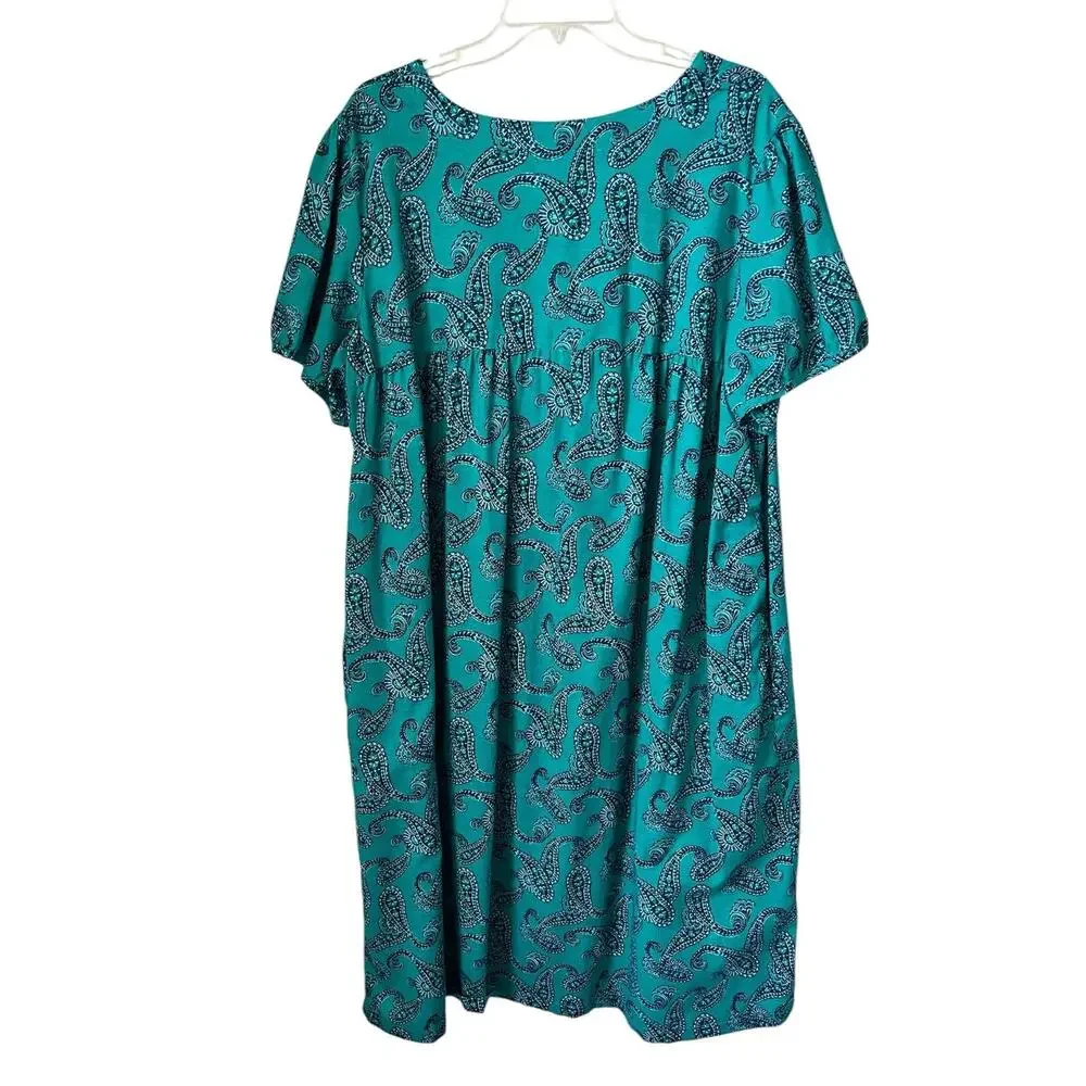 Only Necessities Paisley House Dress Muumuu Loungewear Nightgown Blue 1X 22/24